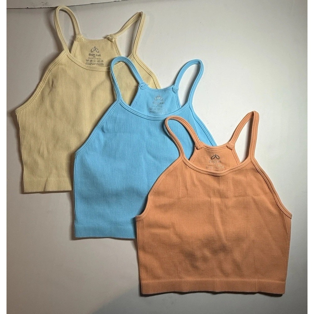 Sunzel Croppped Tank Womens M/L Ribbed Seamless Racerback  3 Pack